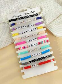 11pcs/Set Bohemian Style Polymer Clay Paved Letter SWIFTIE Bracelet Set For Summer Gift