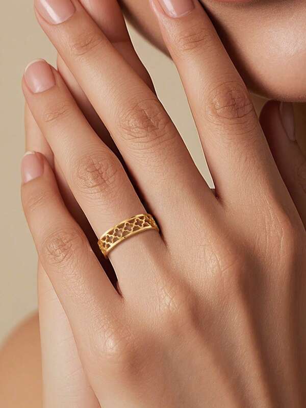 1Pc Elegant 925 Silver Hollow Four Leaf Clover Rings Minimalist Sytle 18K Gold Plated Women Rings For Daily Wear,Monther's Day Birthday Gifts