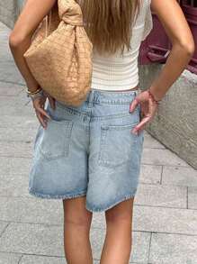 Y2K Street Vintage Washed Slant Pocket Cat Whiskered Style Szerokie nogawki Bermudy Jeansy Długość do kolan Jeansy Spodenki casualowe Szorty jeansowe