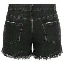 Shorts vaqueros de mujer a media cintura, con efecto rasgado, elásticos, con dobladillo deshilachado y casual