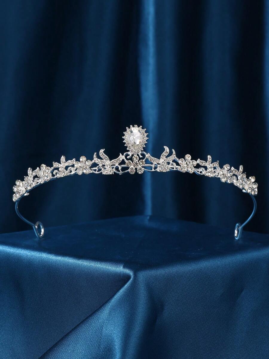 Damen Silberkrone, Prinzessinnenkrone für Mädchen, Kristall Retro Haaraccessoires, geeignet für Hochzeiten, Geburtstage, Bälle, Schönheitswettbewerbe, Quinceañera-Feiern und andere Anlässe - Silber - Übersicht 1