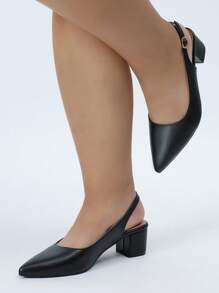 Wide Fit Women's Spring/Summer New Minimalist Style Suede Closed Toe Slingback Low Heels, Fashion Elegant Rhinestone Decor Pointed Toe Open Back Pumps For Party