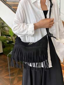 大容量时尚简约优雅女士单肩包，新款韩版腋下手提包 - 黑色 - 查看 9