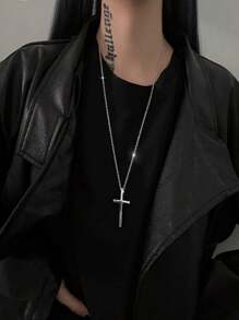 1pc Titanium Steel Simple Cross Pendant Necklace, Fashionable Versatile Stainless Steel Accessory