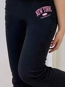 Tween Girls Letter Print Short Sleeve Tee & Fitted Flare Pants Sets