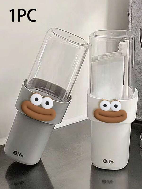Personalized And Stylish Convenient Toothbrush Cup With Quirky And Cute Eye Accessories, Big Lips, Covered, Dust-Proof, Easy To Rinse And Store, Travel Storage Container, Easy To Carry, Waterproof, Made Of Plastic Material Back To School
