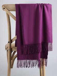 1 件装轻质纯紫色户外经典防风披肩围巾带流苏，简约时尚男女通用，适合日常外出、用餐、约会、空调房保暖 - 中紫紅色 - 查看 1