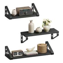 VASAGLE Wall Shelf, Floating Shelf, Set Of 3, Shelf, 2 Mounting Options, Display Shelf, For Living Room, Kitchen, Study, Bathroom, Ink Black And Matte Black - Black - View 7