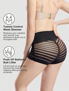 1pc Women Shapewear Shaper Tummy Control Flat Belly Sheath Slimming Waist Trainer Butt Lifter Pants, Underwear Lingerie Panty - Black - View 5