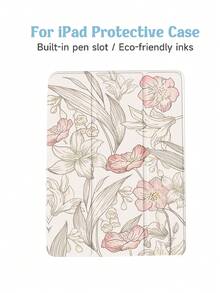 线性百合花图案平板电脑保护壳，适用于 iPad 10.2 英寸、iPad Pro 2021/2020、iPad 9/10 代、Galaxy Tab A8 10.5 英寸 2022、Matepad 10.4 英寸、Tab，防摔设计带铅笔槽，支持睡眠/唤醒 - 彩色 - 查看 5