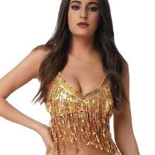 Áo bra đính sequin tua rua, chất liệu da bóng, trang phục biểu diễn sân khấu cho Halloween, lễ hội Carnival, phong cách đường phố, biểu diễn sân khấu, hộp đêm, vũ trường, màu hồng đen đa năng cho kỳ nghỉ xuân. - Áo ngực da - Xem 5
