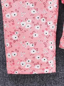 2 pièces/set Ensemble combinaison et chapeau imprimé floral décontracté pour bébé fille, confortable - Rose bonbon - Voir 5
