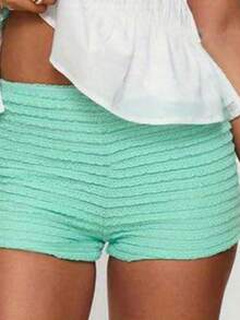 Women's Multi-Layer Pleated Shorts High Waist Tight Knickers Slim Summer Street Wear - 綠色 - 查看 1
