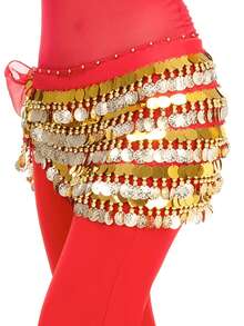 Arabian-Inspired Belly Dance Waist Belt - 288-Coins 5-Layer Copper Gong Wrap For Performances & Carnival Events - Multicolor - View 9