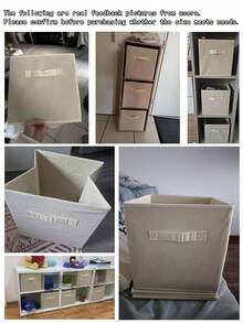 Bộ 3 hộp đựng đồ bằng vải có thể gập lại, có tay cầm, kích thước 11 inch, thích hợp để trong tủ quần áo, phòng trẻ em hoặc trên kệ. - Màu be - Xem 2
