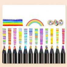 12 Stücke Schwarze Holz Sternenhimmel 7 Farben Regenbogen Farbstifte, Schüler Malregenbogen Stifte, Regenbogengradienten Stifte mit Anti-Staub Design und über 2mm dickem Minen, magische Farbwechsel Buntstifte für den Schulstart