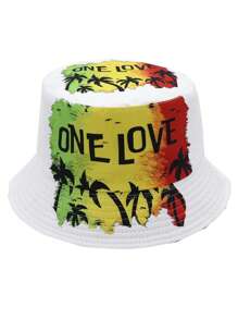 Cappello da pescatore alla moda con stampa "One Love", cappello da sole casual da esterno con protezione solare, unisex, stile giamaicano