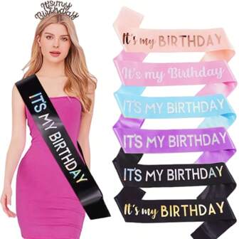 1Pc,'It's My Birthday' Sash Ribbon For Women And Men,It's My Birthday Sash Hot Pink White Rose Gold Black With Iridescent Foil Sash For 16th 18th 21st 30th 40th 50th 60th 70th 80th 90th Birthday Sash Gift Or Any Bday Party Birthday Party, For Any Age
