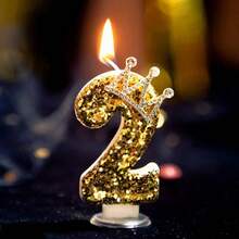 Handmade Sparkling Gold Crown Numeral Candle For Birthday Celebration, Wedding, Anniversary, Theme Party Cake Decor - Gold - View 16
