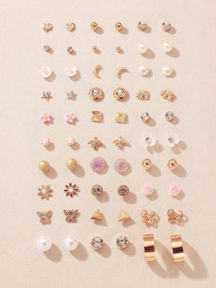 NAIZHU Set de 30 piezas de aretes de estilo lindo y dulce de moda en colores variados, adecuados para adolescentes - Multicolor - Ver 1