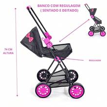 Carrinho de Boneca Baby Sag Luxo Reborn Brincar Bebê Criança Menina - Preto - Visão 2