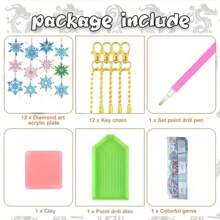 12 Stücke/Set DIY Diamant-Kunst Anhänger, doppelseitiger Schneeflocke Anhänger, Diamant-Malerei Schlüsselanhänger, Weihnachtsparty Dekoration, DIY Craft Feriengeschenk
