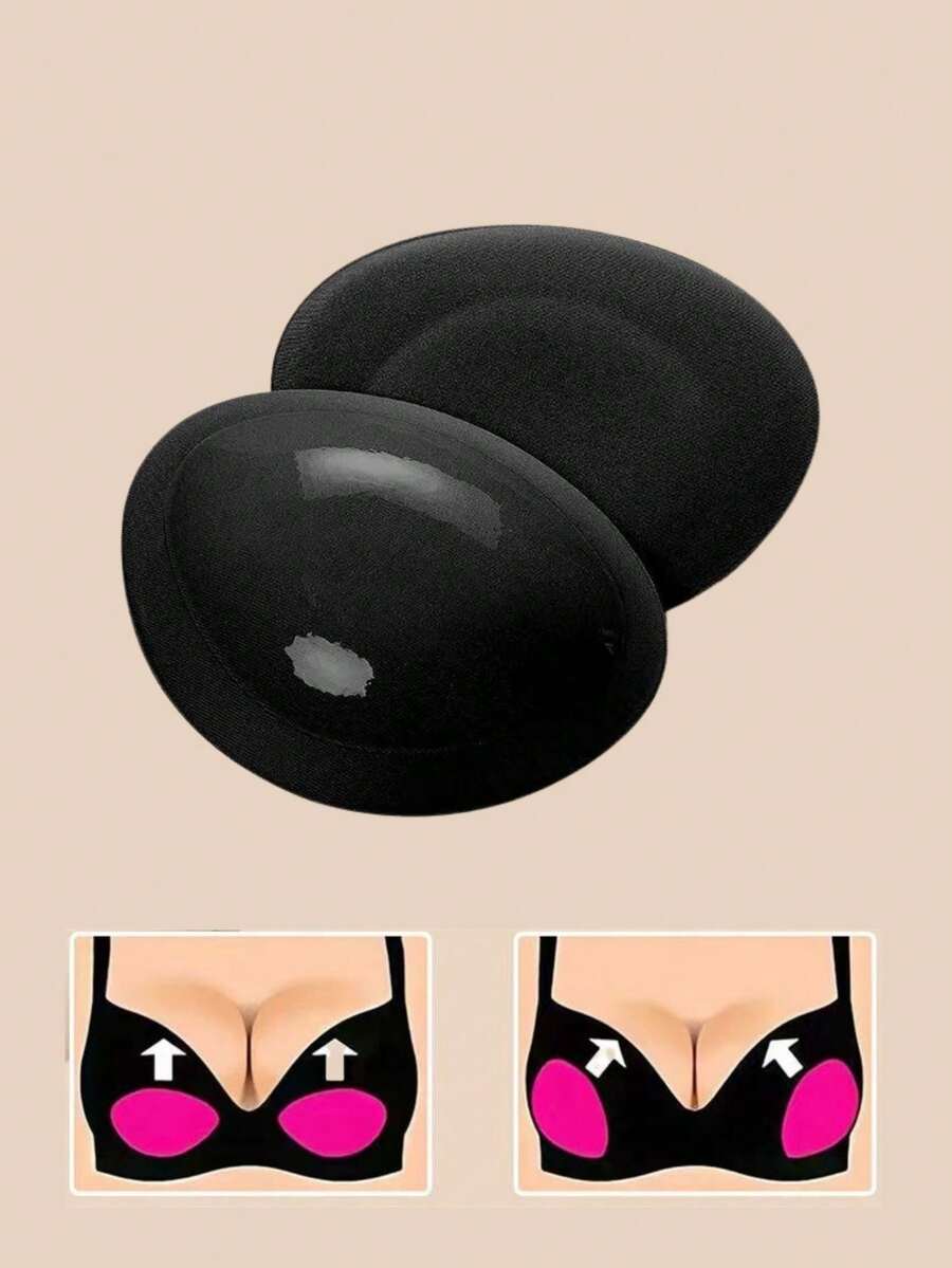 2pcs/Pair Bikini Underwear Sponge Chest Pads With Adhesive Design - Black - View 1