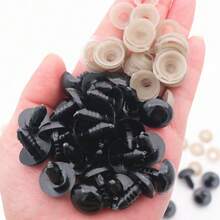 50 Stück 5mm-24mm Kunststoffaugen mit Unterlegscheiben, Bastelaugen für Amigurumi, Stofftiere, Häkelprojekte, Teddybären, DIY schwarze Augen, Herstellungszubehör - Schwarz - Übersicht 25