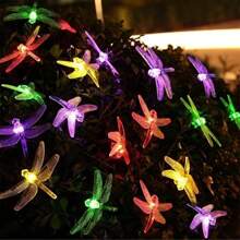 1pack 5M/16.4Ft 20LED Solar Powered Dragonfly Light Waterproof Hanging Decorative Lamp With 8 Lighting Mode For Indoor Outdoor Garden Wedding Party Birthday Patio Fence Tree Decoration