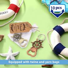 10pcs Nautical Design Bottle Opener Keychain, (Comes With Sand Bag, Rope And Thank You Card), Suitable For Birthday Party, Wedding, Dinner, Kitchen And Bar - Multicolor - View 3