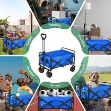 Folding Wagon Cart With Wheels, Large Capacity For Grocery Shopping, Gardening, And Camping, Compact Blue Design Mother's Day
