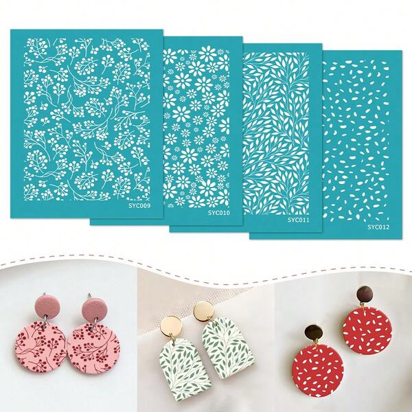 Clay Silk Screen Printing Stencils, Small Flower/Branch/Leaf Pattern, Polymer Screen For Handmade Crafts, Earring Making, Scrapbooking & Stamping