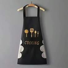 1PC Waterproof Oil-Proof Kitchen Apron, Adjustable Cooking Apron For Men And Women, Chef Apron With Side Towel, Baking Apron, Home Kitchen Apron, Adult Apron, Multiple Colors,Water-Resistant Apron, Stain Resistant Apron, Cooking Apron For Adult - 黑色 - 查看 6