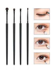 4pcs Black Small Precise Eyeshadow Makeup Brushes, Pointed Tapered Eyeshadow Blending Cosmetic Tools - Black - View 3
