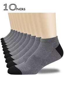 10 Pairs Soft Comfortable Casual Sport Black And Gray Men Short Socks - Multicolor - View 6
