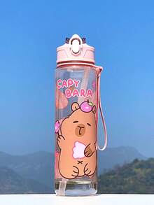 1pc 800ml Cute Cartoon Capybara Design Water Bottle With Straw, Leak-Proof, Anti-Drop, Portable For Kids/Students, Sports, Travel, Kindergarten, Boys And Girls