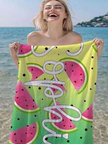 1pc Customized Beach Towel, Quick-Dry Swimming Towel, Comfortable Beach Goers Towel, Fashionable Pool Towel. Customizable With Names, Strawberry, Watermelon, Floral, Cute, Fun, Beautiful Yoga Mat, Beach Accessories, Perfect For Mother's Day, Birthday, Children's Day, Father's Day, Graduation, Wedding, Housewarming, Bathroom, Living Room, Bedroom, Home Bathroom Decor Summer, Beach Mode On Travel Essentials Travel Accessories Beach Essentials
