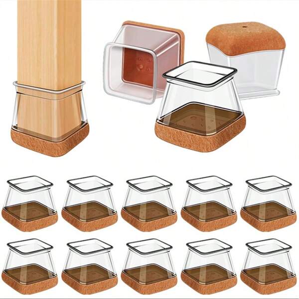 8 pezzi/16 pezzi Protettori per le gambe di sedie per pavimenti in legno duro, coperture in silicone quadrate per le gambe delle sedie con fondo avvolto in feltro, adatte per gambe di sedie, tavoli, letti, mobili