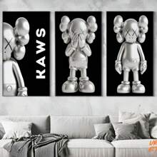 1/3 piezas Pintura artística minimalista estilo KAWS - Póster Kaws Pintura de arte contemporáneo de pared | Impresión de arte pop genial para decoración de dormitorio, oficina o estudio, póster de impresión en lienzo, 2D, excelente para decoración de habitación sin marco
