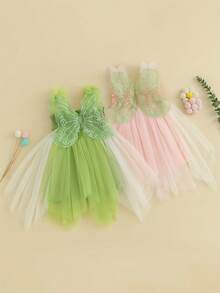 Toddler Kids Girls Dress Butterfly Embroidery Tiered Tulle Sleeveless Cami Dress Summer Casual Clothes Princess Dress - 粉色 - 查看 8