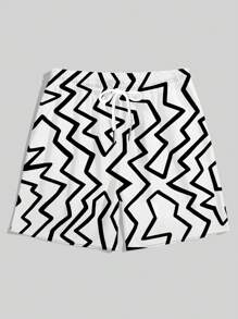 1pc Men's Plus Size Geometric Print Quick-Dry Casual Beach Shorts, Loose Fit Summer Vacation Shorts Suitable For Daily Outdoor Use