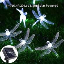 1pack 5M/16.4Ft 20LED Solar Powered Dragonfly Light Waterproof Hanging Decorative Lamp With 8 Lighting Mode For Indoor Outdoor Garden Wedding Party Birthday Patio Fence Tree Decoration