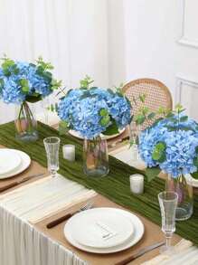 1/3/6PCS 18.5inch Blue Embroidered Artificial Flowers With Stems, Plastic Hydrange Desktop Decor Flowers, Suitable For Office Party Wedding, Fake Plants, Spring Summer Decor, Garden Decor, Room Decor, Mother's Day Father's Day Gifts