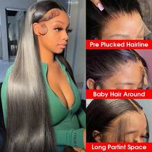 Pre Cut No Glue Bone Straight Glueless Wigs Human Hair 40Inch 13x6 HD Lace Frontal Wig Human Hair For Women  Human Hair Wigs - Natural Black - 查看 5