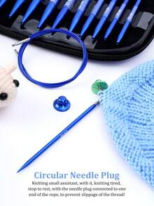 New 13pcs Detachable Blue Circular Needle Storage Case Set, Ergonomic DIY Knitting Tools - 1 Set Of Stainless Steel Circular Needle Storage Bag - View 9
