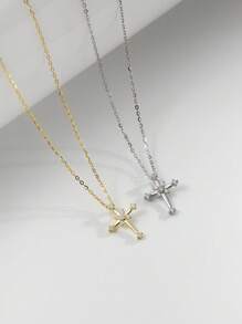 Collar Con Colgante De Cruz Con Cadena De Plata De Ley S925, Cadena De Clavícula Elegante De Diseño Único Para Mujer