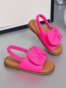 أحذية صنادل كلاسيكية جميلة مزينة بفيونكة قابلة للتنوع، لصبيات، نطاق مرن، أحذية أميرة للمشي، ذات أصبع قدم مدور ناعم، مناسبة للربيع والصيف والخريف والشتاء