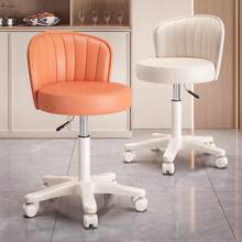 1 PC Adjustable Height Swivel Vanity Stool With Backrest And Wheels For Spa Salon PU Leather Footstool, Adjustable Swivel Salon Stool Vanity Chair Round Swivel Drafting Work SPA Task Chair With Wheels, Living Room Furniture, Spa Salon Stool, Preferred Gifts For Little Princess - 黑色 - 查看 4
