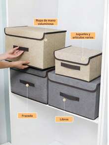 Set de 6 cajas de almacenamiento grises tres grandes y tres pequeñas organizadores para guardar ropa y accesorios caja plegable para armario guardarropa multiuso resistente - Gris - Ver 6