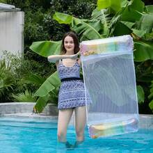 1pc Adult Inflatable Mesh Hanging Hammock, PVC Thickened Foldable Backrest Float Lounge, Water Recreation Floating Chaise Lounge Beach Bed Pool Float - Multicolor - View 6